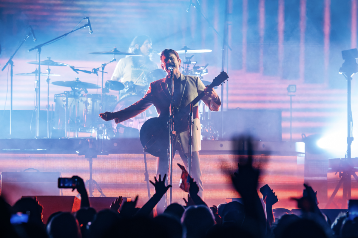 Kings of Leon lead singer Caleb Followill faces a packed crowd at Bridgestone Arena, as photographed on Sept. 26, 2024. (Courtesy of Bridgestone Arena) 